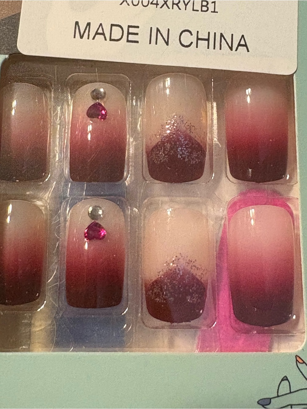 Gradient Burgundy Pink Press-On Nail Set